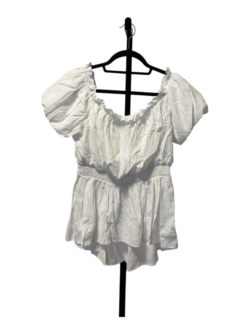 White Smocked Waist Puff-Sleeve Blouse - Women's Peasant Top